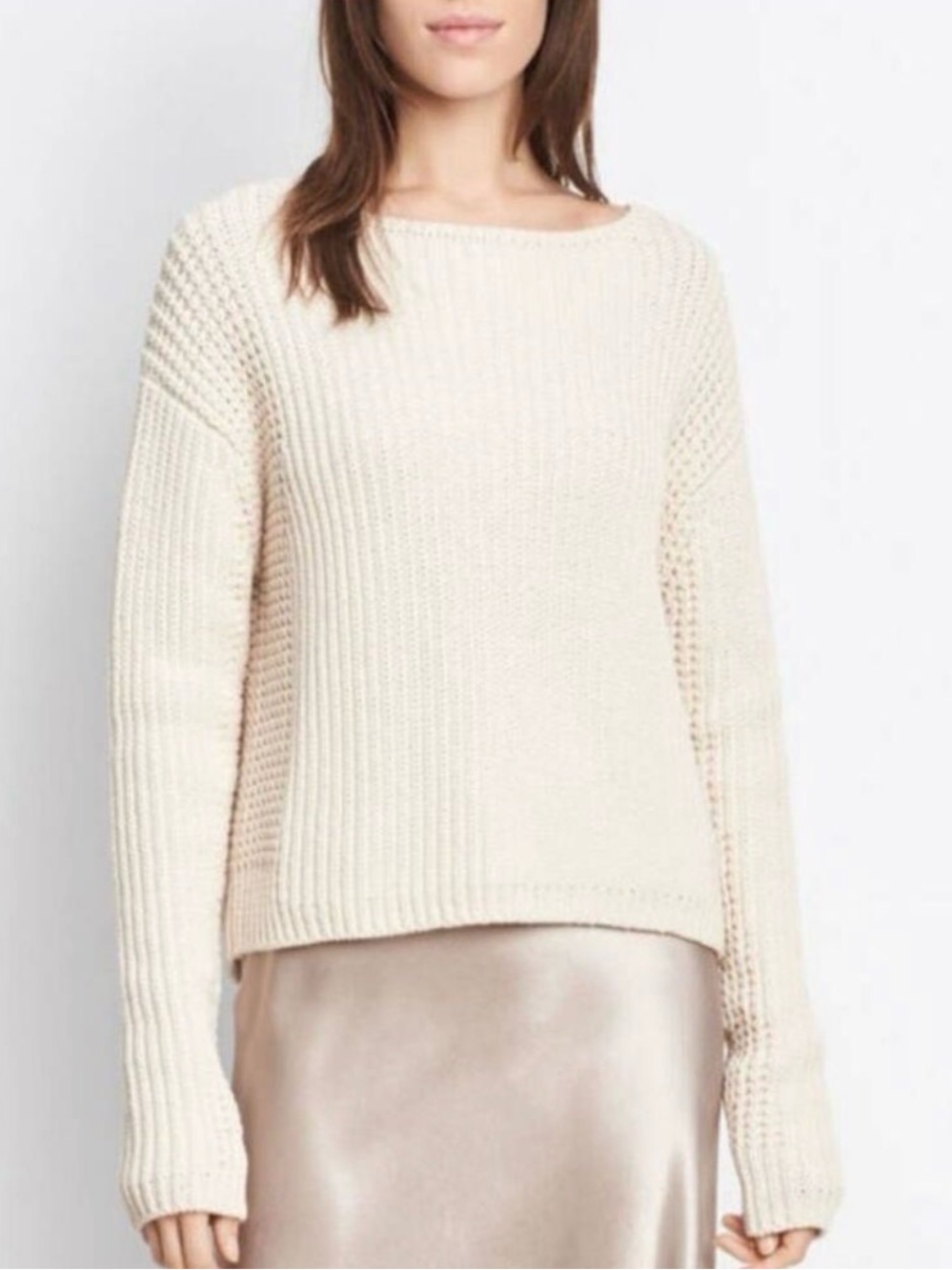 Vince Italian Cotton Waffle Stitch Sweater Small Beige Cream Thick Minimalist
